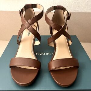 Pashion Footwear Walnut Leather Sandals with 3 inch stiletto heel kit- size 7.5